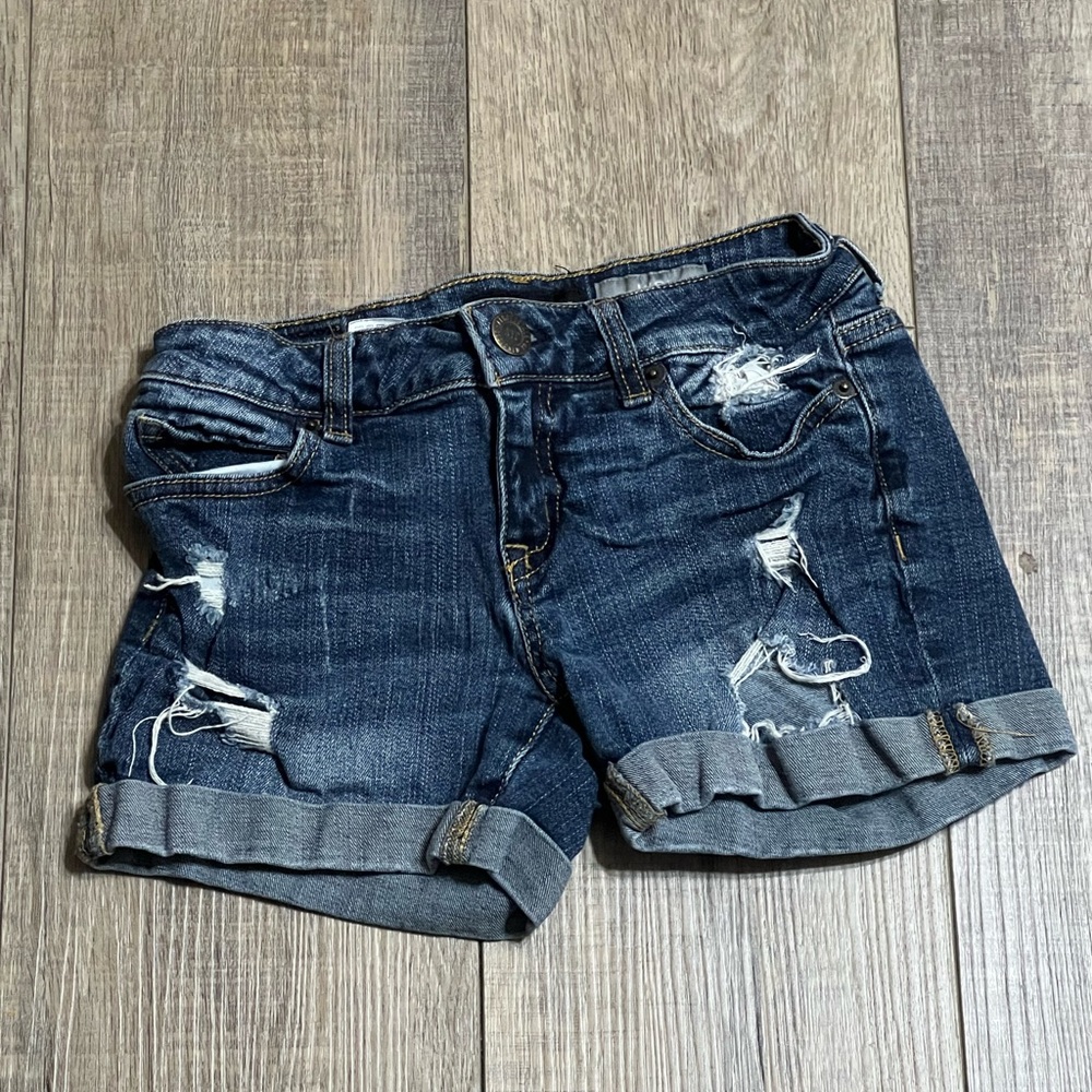Aeropostale Jean Shorts Women’s 00 Midi Denim Distressed Cutoffs Blue